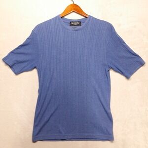 Brandini Le Collezioni Mens Ribbed Fabric Dress Shirt Sz.M/Blue Rayon Blend